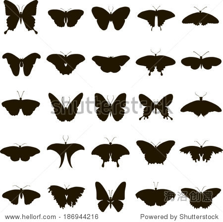 25 black vector silhouette butterfly on white background