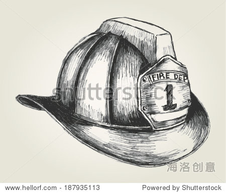 素描的一名消防员头盔-物体,符号\/标志-海洛创
