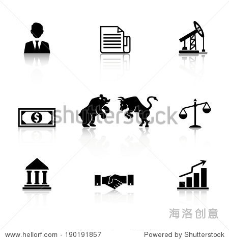 business icon set in black silhouette with a businessman bear