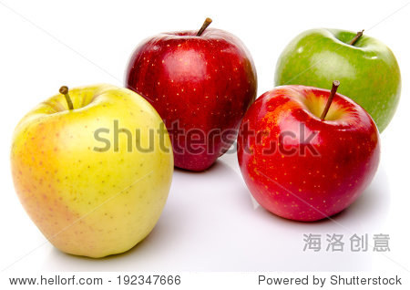 red green and yellow apples isolated on white