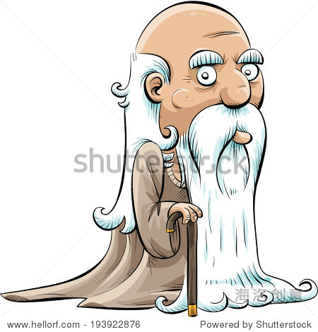 智慧,卡通老人拐杖和一个很长的白胡子。 - 人