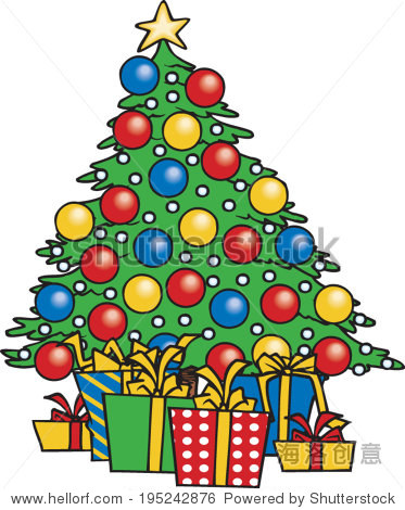 cartoon christmas tree with gifts underneath