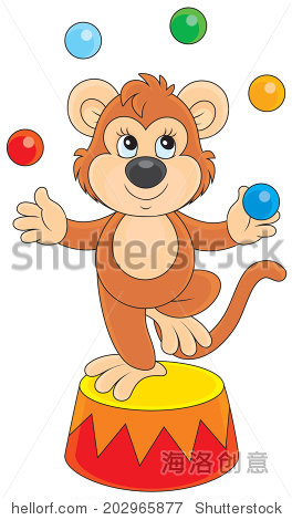 monkey juggler with color balls in circus