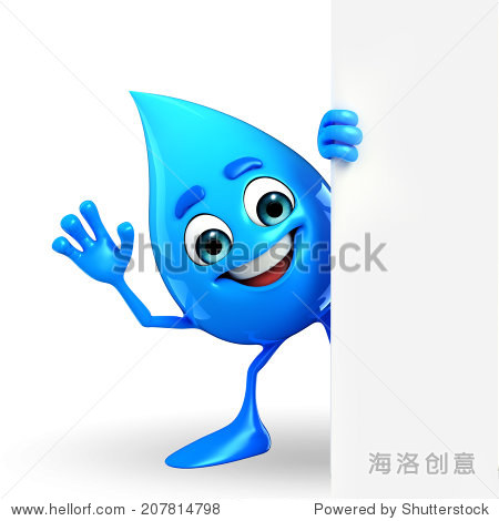 cartoon character of water drop with sign