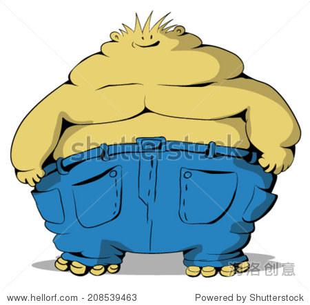 fat guy cartoon vector horizontal over white isolated