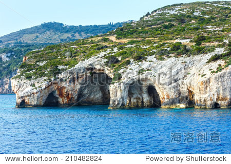view of blue caves from ferry (zakynthos greece cape skinari )
