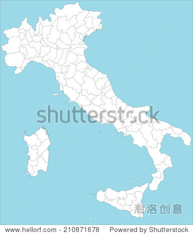 一个大型行政区划图oif意大利所有省份和公社