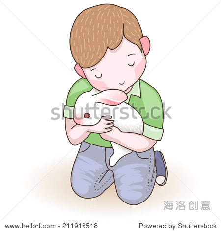 cartoon character. little boy holding white bunny.