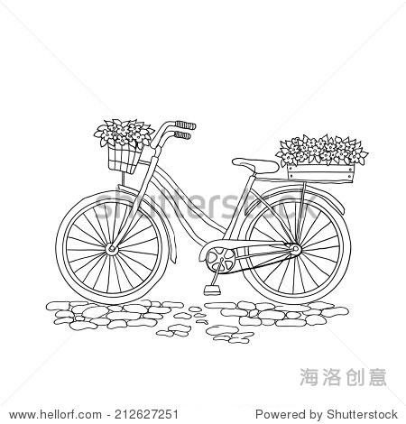 bicycle with two baskets of flowers - 站酷海洛