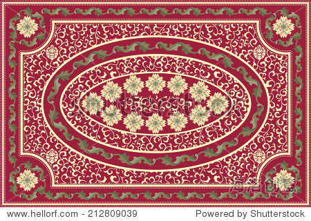 elaborate red floral carpet design