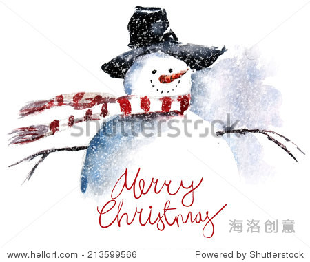 雪人,水彩绘画
