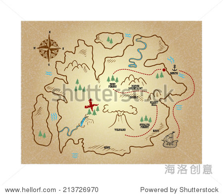 old treasure map isolated on white background