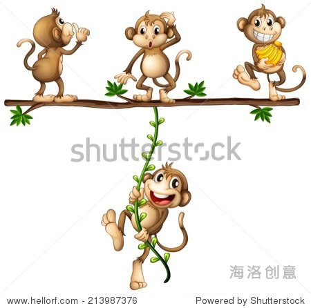 illustration of monkeys swinging on a vine