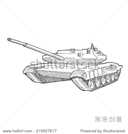 雕刻风格孵化钢笔铅笔绘画插图坦克战争形象。