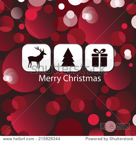 christmas background with deer, christmas tree and gift box.