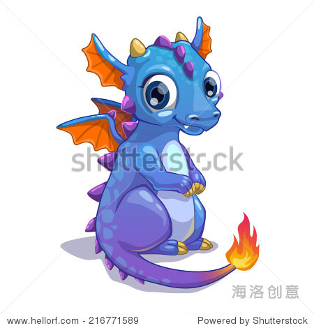 可爱的蓝色卡通龙用火的尾巴 - 动物\/野生生物
