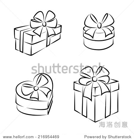 gift boxes icons or symbols black and white isolated