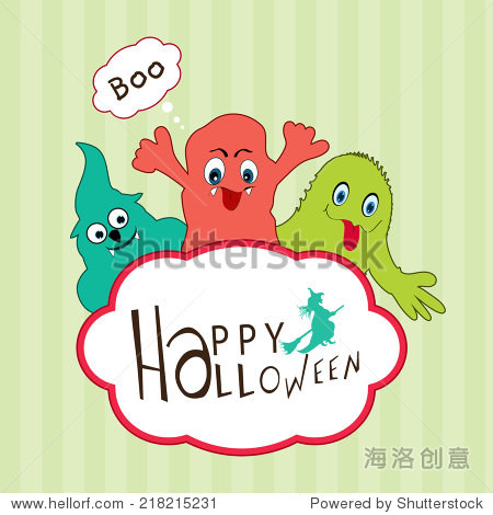 happy halloween celebration with monsters and stylish text on