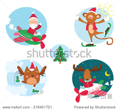 christmas collection of the holiday cheerful characters.
