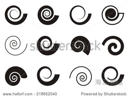 set of various spiral icons on white background