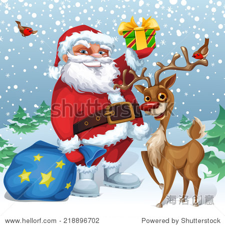 christmas card with santa and reindeer