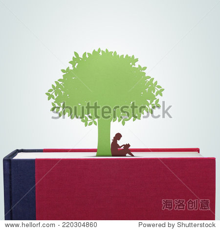bookwithgirlreadingunderthetreepapercut水池图纸消防图片