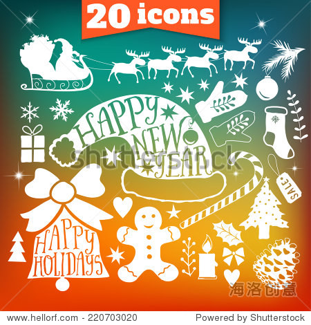 xmas decoration elements classic retro icon
