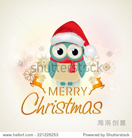 merry christmas celebrations cute owl in santa hat and red scarf