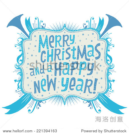 christmas and happy new year greeting card with hand lettering
