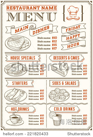 a full vector template menu for restaurant and snack bars with