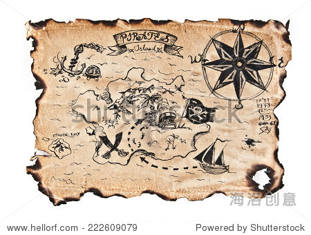 old antique pirates treasure map.