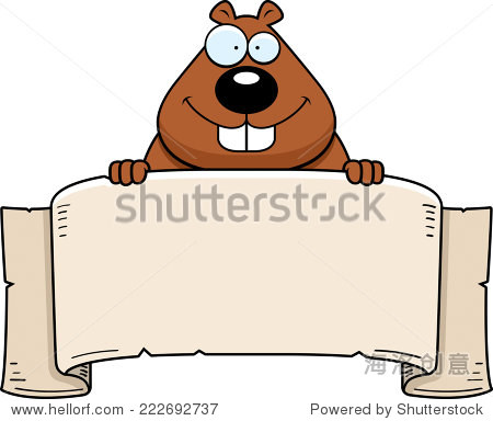 a cartoon illustration of a beaver with a banner.