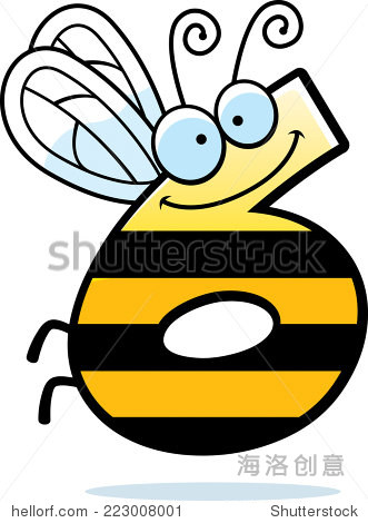 a cartoon illustration of the number six with an insect theme.