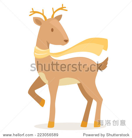 cute cartoon deer in yellow scarf on white background