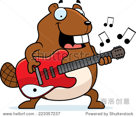 a cartoon illustration of a beaver playing an electric guitar.