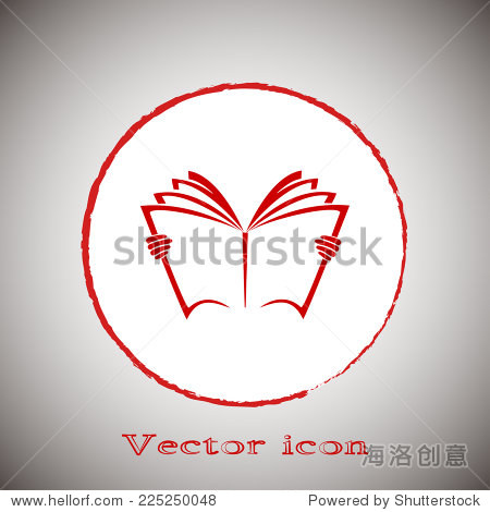vector book icon red round button on a gray background