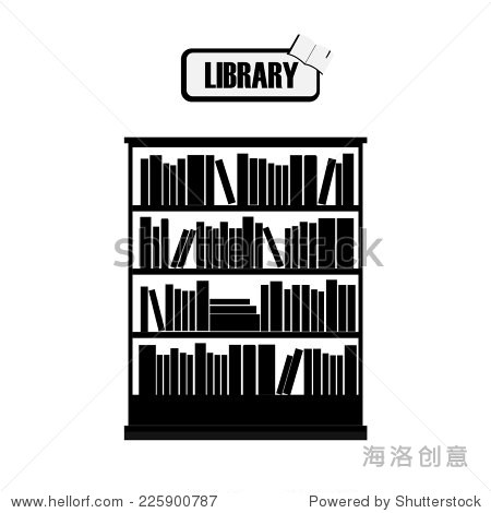 vector of library book shelf black and white-站酷
