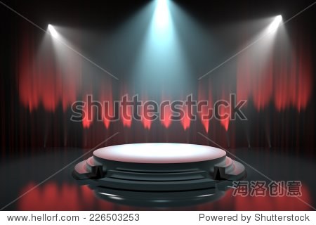 empty stage podium with red curtains