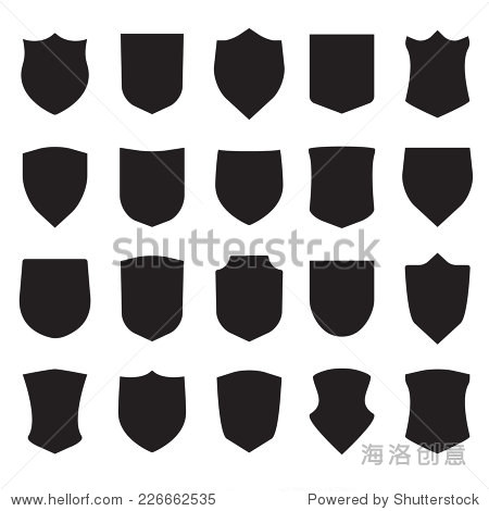 different black shield shapes on white background.