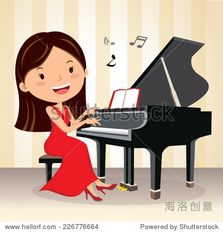 pianist. beautiful young woman playing piano on the stage.