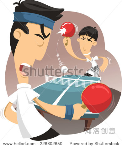 乒乓球比赛向量卡通插图 - 人物,运动\/娱乐活动