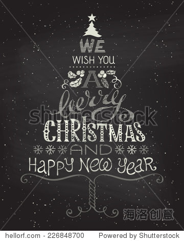chalk abstract christmas tree on blackboard background.