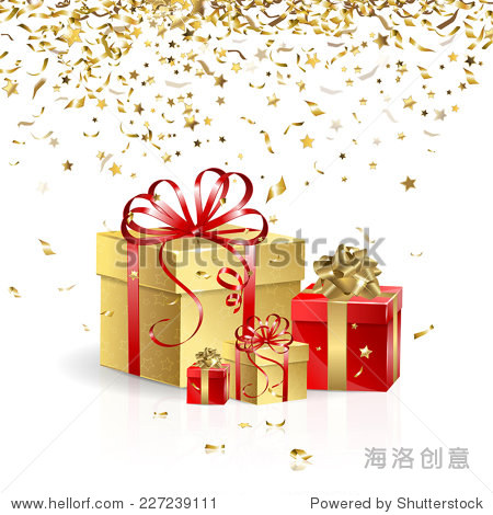 gift boxes with gold confetti