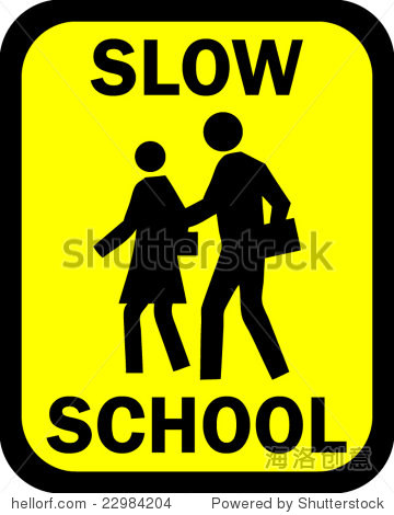 vector sign in yellow of slow school ahead
