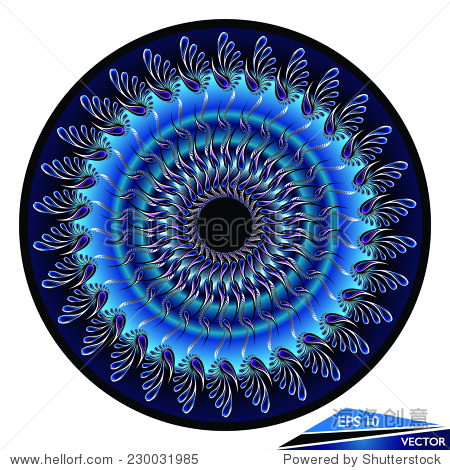 blue iris mandala peacock feathers in a circle