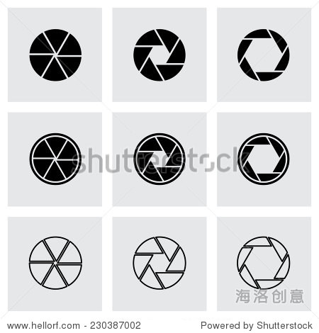 vector black camera shutter icon set on grey back