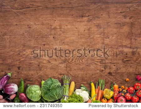 studio photography of different fruits and vegetables on old