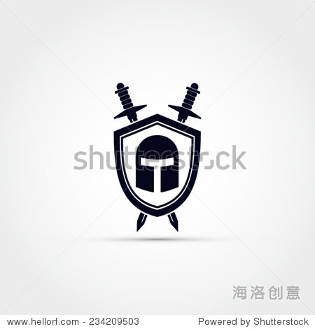 armor helmet on a shield with two swords vector icon