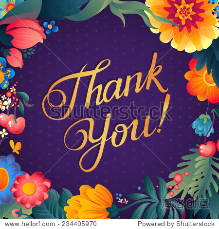 thank you card in bright colors. stylish floral