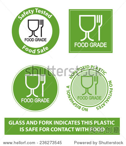绿色食品级塑料标志,孤立。(非有毒塑料图标) 
